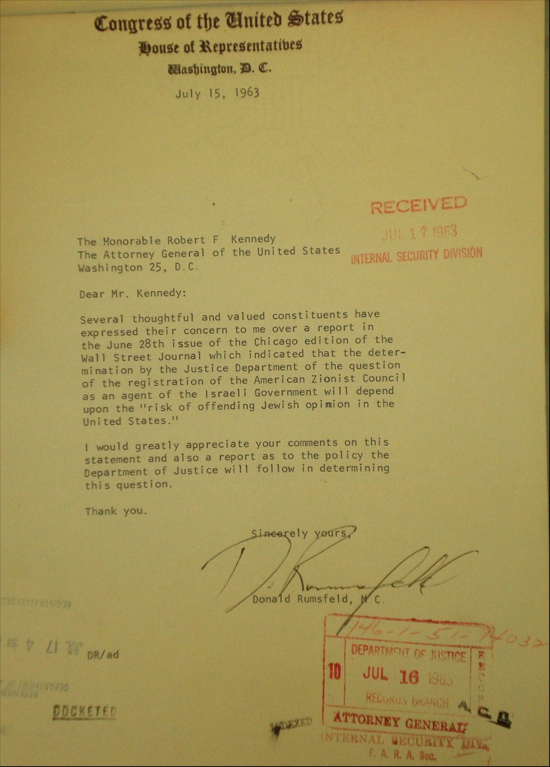 Donald Rumsfeld letter to Bobby Kennedy